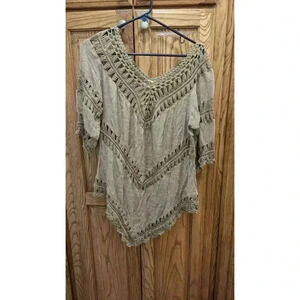 Women's boho macrame poncho in taupe by Dreamers size L